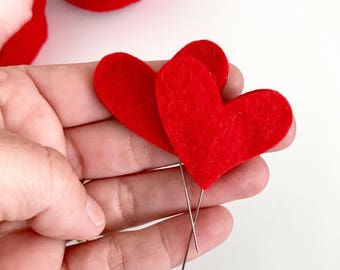 Large Red Heart Straight Pins (Felt/Set of 4) - Sewing Pins, Felt Hearts, Gifts, Pin cushion, Anniversary, Valentine's, Tags/Labels, Pin Set