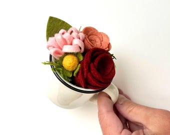 Felt Flower Mini Mug Home Decoration: Thank You Gift, Teacher, Housewarming, Birthday