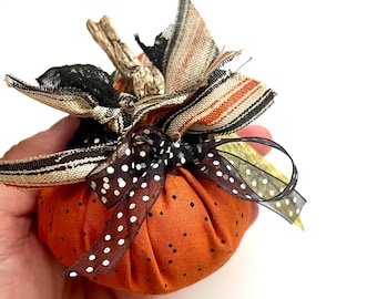 Fall Orange Handmade Fabric Pumpkin - Cute Mini Home Decoration -Halloween Harvest Festive Theme Gift -Squishy Stuffed Round Sewn Little