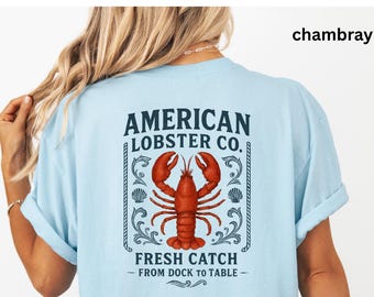 American Lobster Co Graphic Tee Vintage Seafood Shirt Coastal Comfort Colors Shirt Lobster Back Print Tee Dock to Table Shirt Cape Cod Style