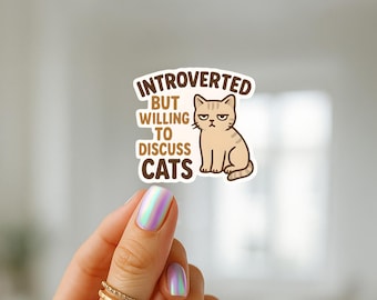 Introvert Cat Sticker, Funny Social Anxiety Decal, Cat Lover Gift, Laptop Sticker, Water Bottle Sticker for Introverts