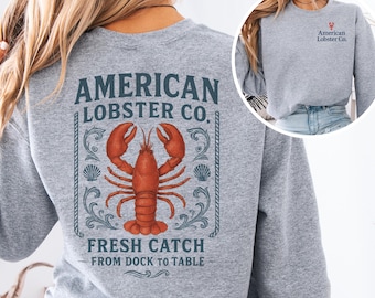 Vintage Lobster Sweatshirt Coastal Seafood Market Crewneck Lobster Co Graphic Pullover Nautical Sweatshirt Cape Cod’s Sweater Nantucket Gift