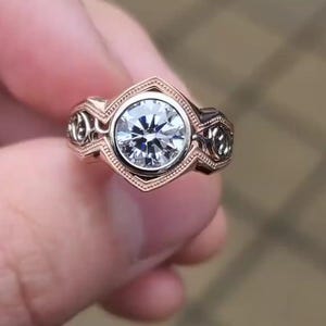 3 CT Round Cut Certified Moissanite Diamond Ring, Victorian Ring 10K 14K 18K Solid White Yellow and Rose Gold Ring Engagement Ring Wedding