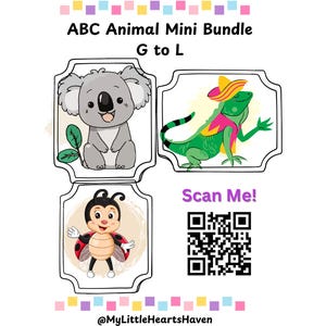 Mini paquete de animales del alfabeto (A a F): aprende, traza, combina y colorea. Diversión preescolar.