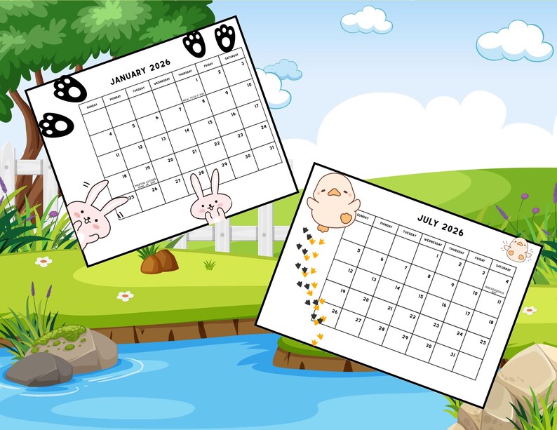 Cute Animal 2026 Year Printable Calendar Etsy
