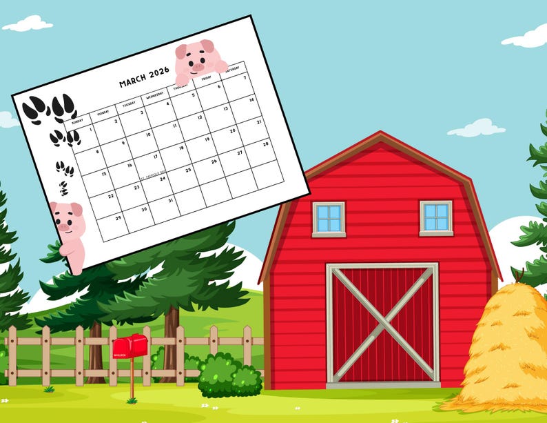 Cute Animal 2026 Year Printable Calendar Etsy