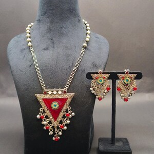 Oxidized Silver Long Pendant / Tribal Jewelry / Silver Oxidized Necklace With Earrings / Ethnic Necklace/ Oxidized Indian Silver Jewelry