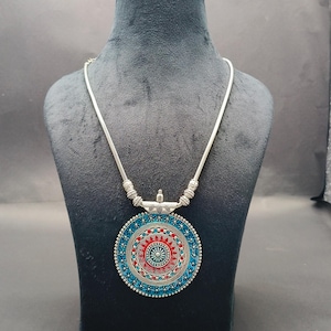 Oxidized Silver Long Pendant / Tribal Jewelry / Silver Oxidized Necklace / Ethnic Necklace/ Oxidized Indian Silver Jewelry /Vintage Necklace