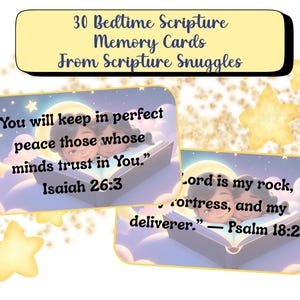Tarjetas de oración con versículos bíblicos para niños / Escrituras imprimibles para la hora de dormir / Tarjetas de memoria con versículos bíblicos