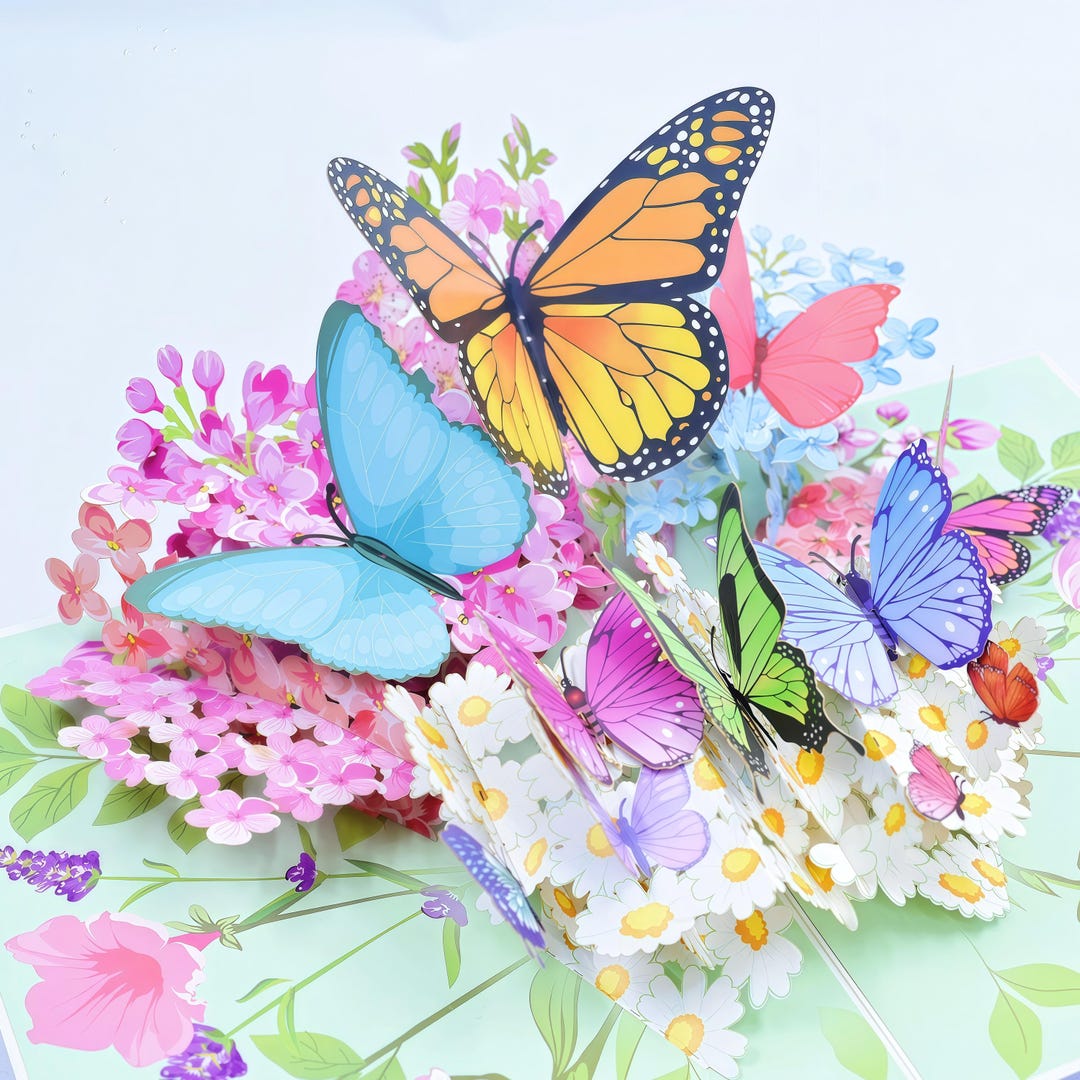3D Butterfly Pop up Card – Floral Bouquet Greeting, Blue Purple ...