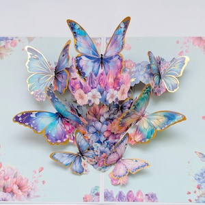 Butterflies & Flowers 3D Pop Up Card, Blue and Purple, 21×16 cm
