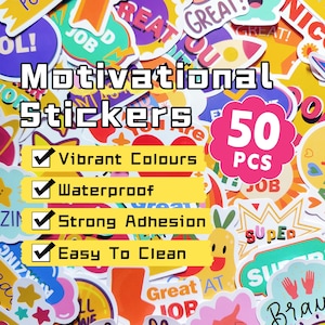 50 Motivational Stickers – Kids & Students, 1×1 in Waterproof Vinyl