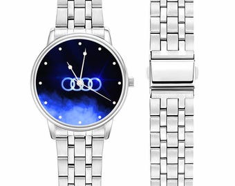 Men’s Blue Glow Stainless Steel Watch – Auto-Inspired Dial Stylish Driver Gift Wristwatch for Him