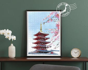 Tokyo Senso-ji Handmade Puzzle – Temple Cherry Blossoms Sakura Art| Original Scenic Art by Japanese Artist | Japan Wall Art | Japan Decor