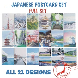 Japanese Postcard Set | All 21 Designs | Full Set | Made In Japan | Scenic Art Cards for Gifting, Journals & Decor