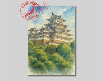 Himeji Castle Postcard – Original Scenic Art by Japanese Artist | Japan Wall Art | Japan Decor