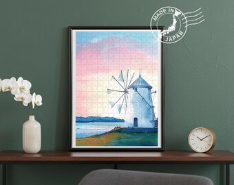 Shodoshima Handmade Puzzle – Island Windmill Art | Original Scenic Art by Japanese Artist | Japan Wall Art | Japan Decor