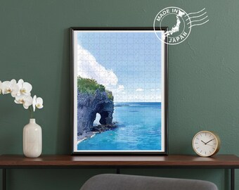 Cape Manzamo Handmade Puzzle – Okinawa Ocean Cliff Art | Original Scenic Art by Japanese Artist | Japan Wall Art | Japan Decor