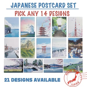 Japanese Postcard Set | Set of 14 | Choose Your Favorite Designs | Made In Japan | Scenic Art Cards for Gifting, Journals & Decor