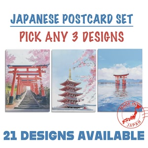 Japanese Postcard Set | Set of 3 | Choose Your Favorite Designs | Made In Japan | Scenic Art Cards for Gifting, Journals & Decor