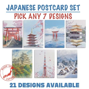 Japanese Postcard Set | Set of 7 | Choose Your Favorite Designs | Made In Japan | Scenic Art Cards for Gifting, Journals & Decor