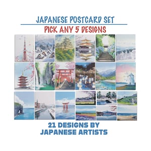 Japanse schilderachtige ansichtkaartenset | Kies je 5 favoriete ontwerpen | Originele kunst van Japanse kunstenaars | Japanse muurkunst | Japans decor