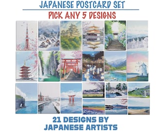 Japan Scenic Postcard Set | Choose Your 5 Favorite Designs | Original Art by Japanese Artists | Japan Wall Art | Japan Decor