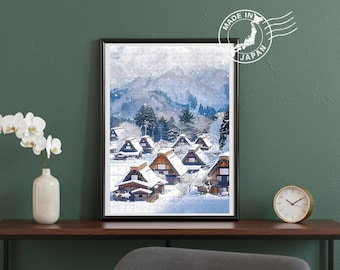 Shirakawa-go Japan Handmade Puzzle – Gifu Village Winter Snow Art | Original Scenic Art by Japanese Artist | Japan Wall Art | Japan Decor