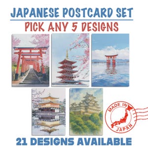Japanese Postcard Set | Set of 5 | Choose Your Favorite Designs | Made In Japan | Scenic Art Cards for Gifting, Journals & Decor