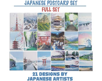 Japan Scenic Postcard Set | Full Set 21 Designs | Original Art by Japanese Artists | Japan Wall Art | Japan Decor