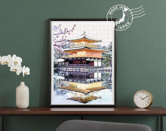 Kyoto Kinkaku-ji Handmade Puzzle – Temple Winter Snow Art | Original Scenic Art by Japanese Artist | Japan Wall Art | Japan Decor