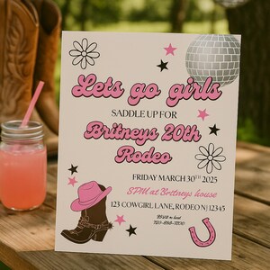 Let’s Go Girls Rodeo Party Invitation | Pink Western Birthday Invite | Digital Download