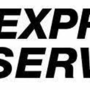 May include: The image features the words "EXPRESS SERVICE" in bold, black font. A series of red and white angled lines are on the left side of the text, suggesting speed and efficiency. The overall design is clean and modern.