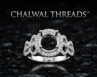 14k White Gold Vermeil on Sterling Silver Moissanite Semi Mount Ring, 10mm Round Cut