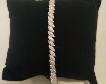 Sterling Silver Marquise Cut Tennis Bracelet – Sparkling Crystal Bridal Jewelry