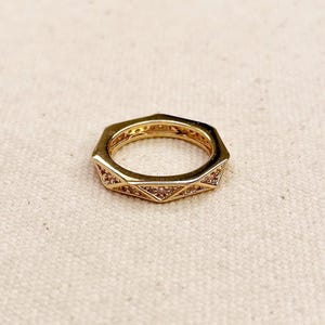 Geometric Hexagon Moissanite Ring | Gold Plated Sterling Silver Stackable Band