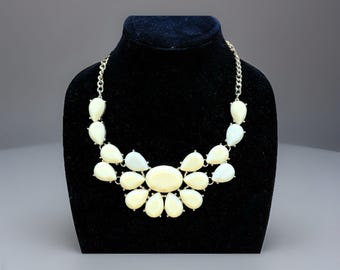 Yellow Stone Statement Bib Necklace With Gold Tone Chain 18