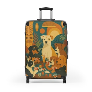 Koffer, pokerende honden, moderne Tiki-loungekoffers uit het midden van de eeuw, trolley met harde schaal, reistas voor hondenkaartspelers, rollende handbagage,