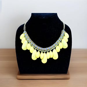 Statement Necklace Goldtone Rhinestone Beaded Retro Cocktail Midcentury Classic
