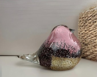 Vintage Unique Handcrafted Art Glass Bird Figurine - Pink, Brown, Black Gradient Glass
