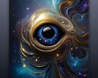 Impression d'oeil céleste : oeuvre d'art galaxie or et bleu (téléchargement numérique)