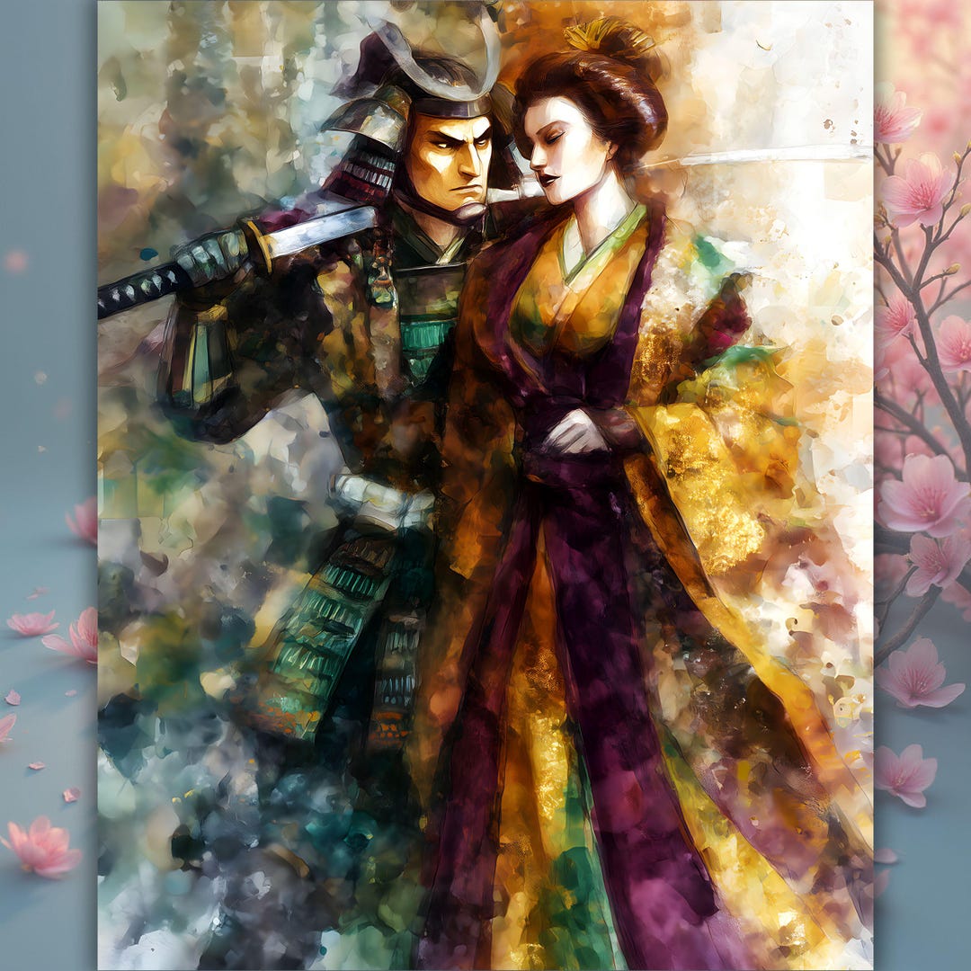 Samurai and Geisha Wall Art | Japanese Warrior Couple Print | Asian ...