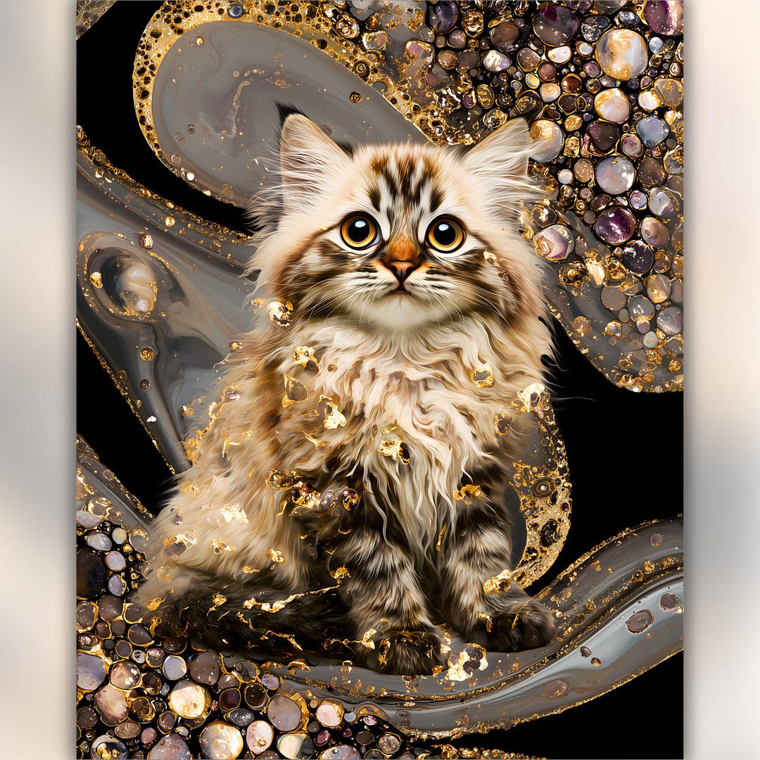 Golden Jeweled Cat Digital Art Print – Fantasy Feline Wall Decor - Etsy