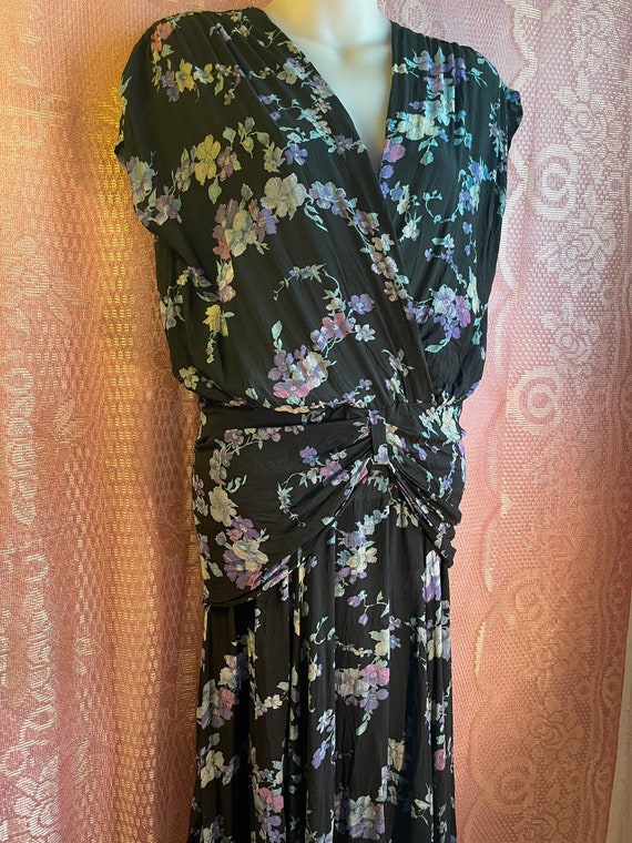 Vintage 80s black floral low waist midi DRESS - image 6