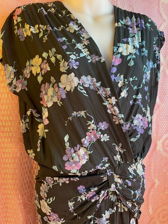 Vintage 80s black floral low waist midi DRESS - image 3
