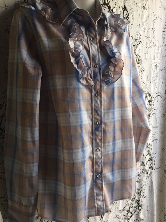 Vintage 70s Wrangler plaid western cowgirl shirt … - image 5