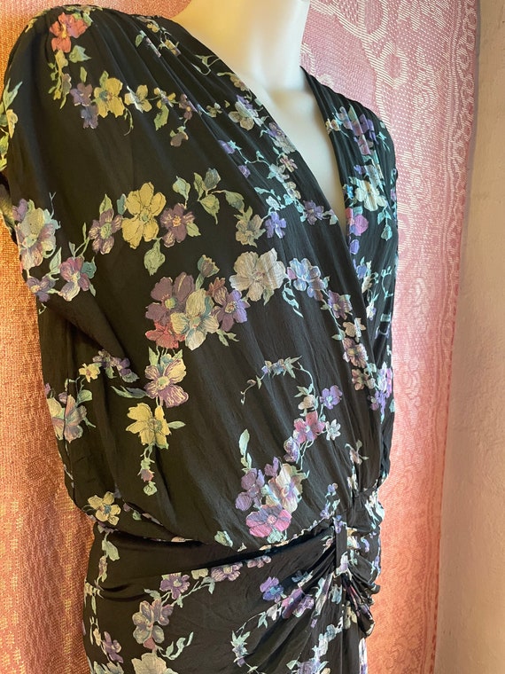 Vintage 80s black floral low waist midi DRESS - image 4