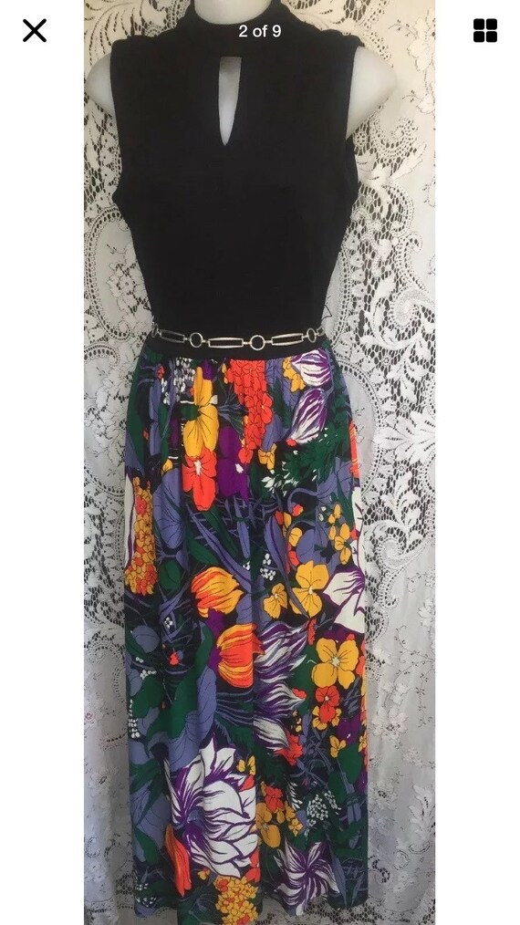 Vintage 60s 70s Maxi Dress Hawaiian Keyhole Disco… - image 3