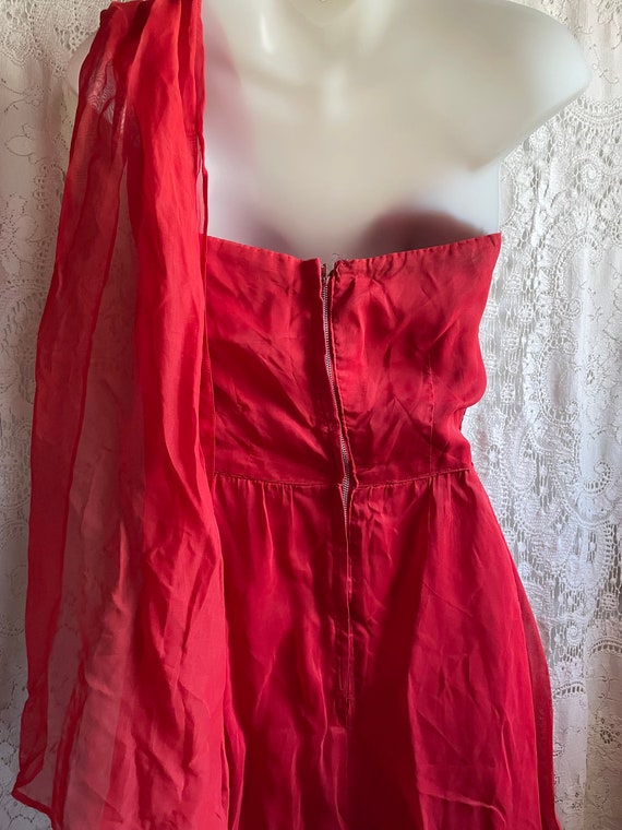 Vintage 50s Strapless Dress, red with lace, taffe… - image 6