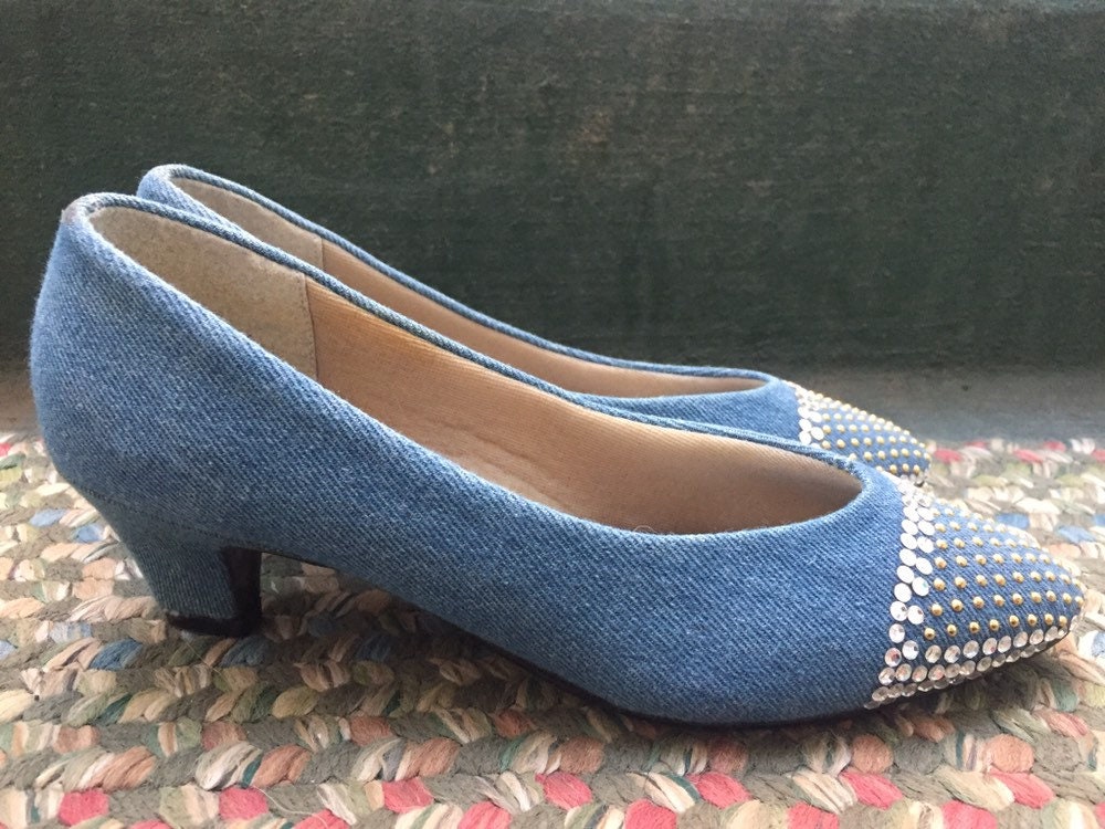 denim kitten heels